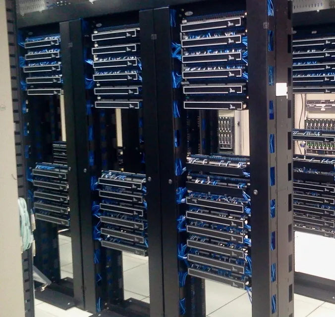 Network and server racks with patch panels and cabling